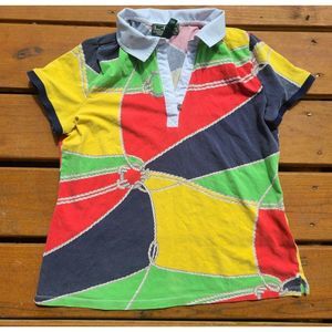Lauren Ralph Lauren Active Womens Polo Nautical Colorblock sz Large Sailing